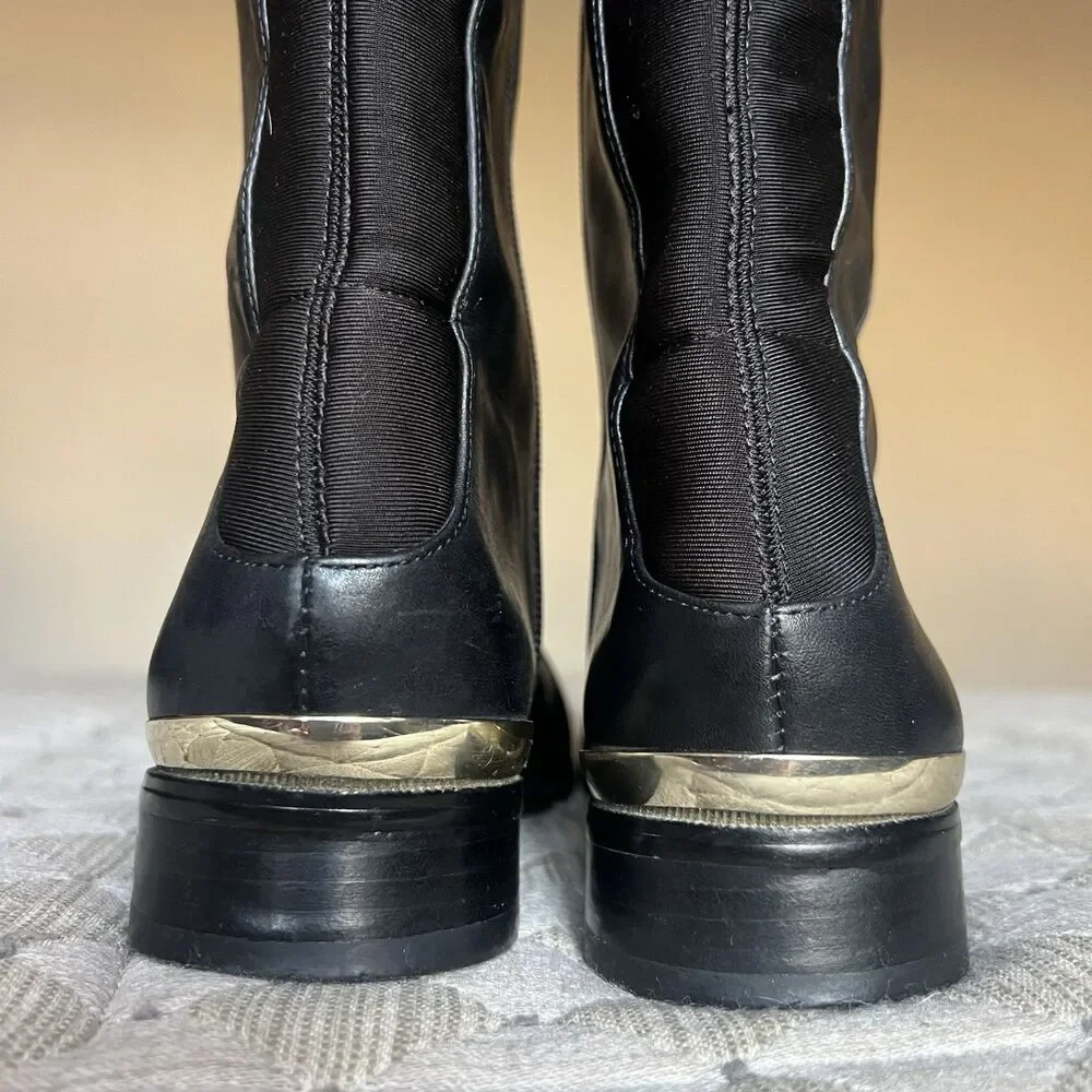 Ann Taylor Cody Black Leather Knee High Riding Boots Women‎ 7 M Classic Side Zip